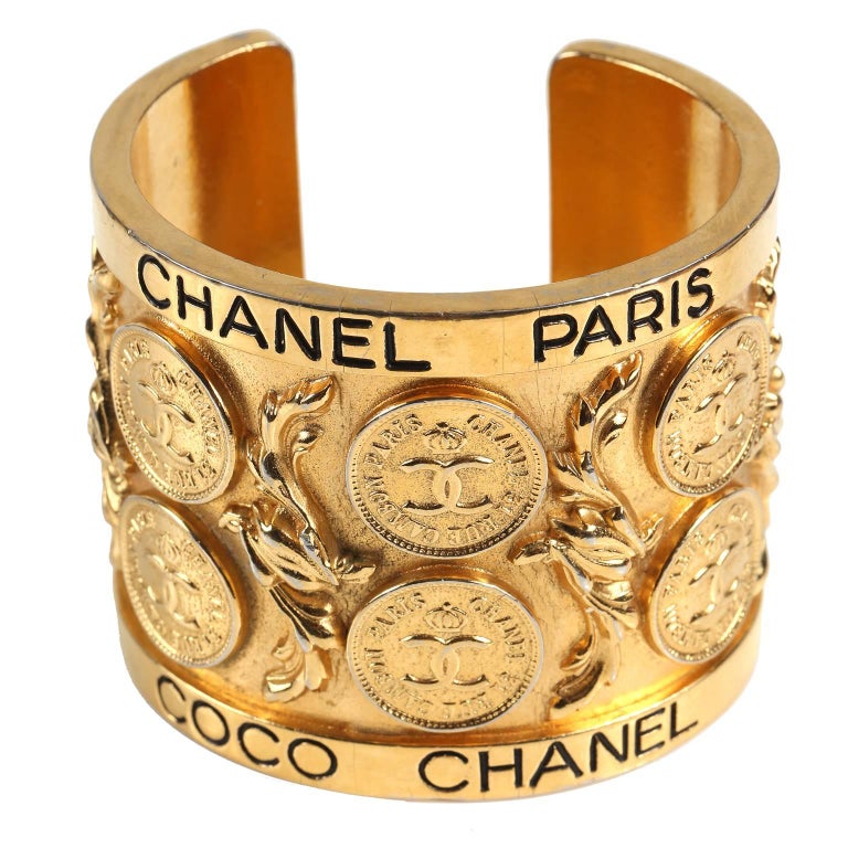 Chanel Vintage Gold Coin Cuff Bracelet at 1stDibs