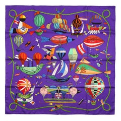 Hermes Purple Les Folies du Ciel 90 cm Silk Scarf