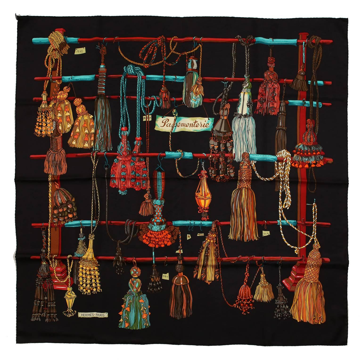 Hermes Passementerie Black Silk Scarf 90 cm