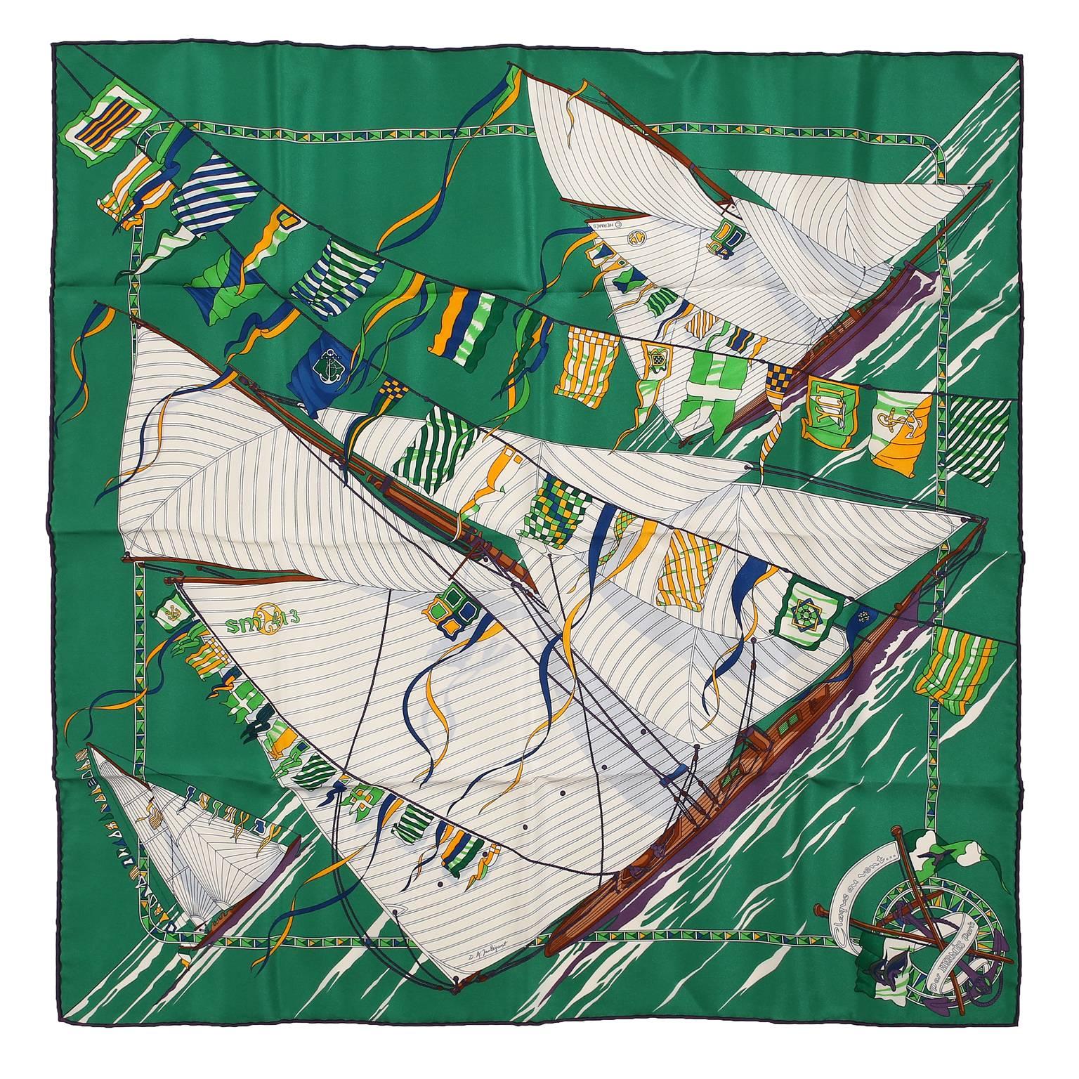 Hermes Claque au Vent 90 cm Silk Scarf- Green For Sale