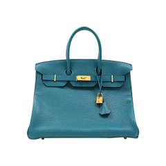 Hermes Blue Izmir and Gold Hardware Togo Birkin Bag - 35cm