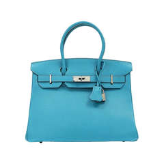 Hermes Birkin Turquoise Chevre Bag