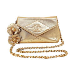 Chanel Gold Leather Camillia Vintage Evening Bag