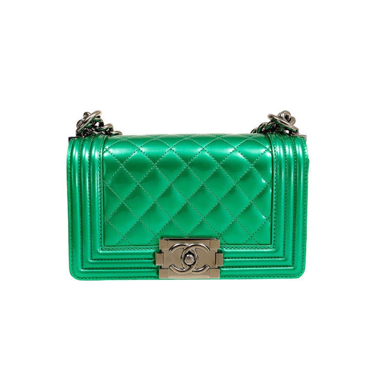 Chanel Limited Edition Emerald Green Patent Boybag For Sale