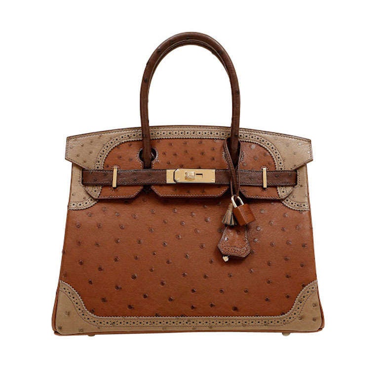 Hermes Limited Edition Tri Color Ostrich Ghillies Birkin Bag