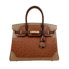 Hermes Limited Edition Tri Color Ostrich Ghillies Birkin Bag