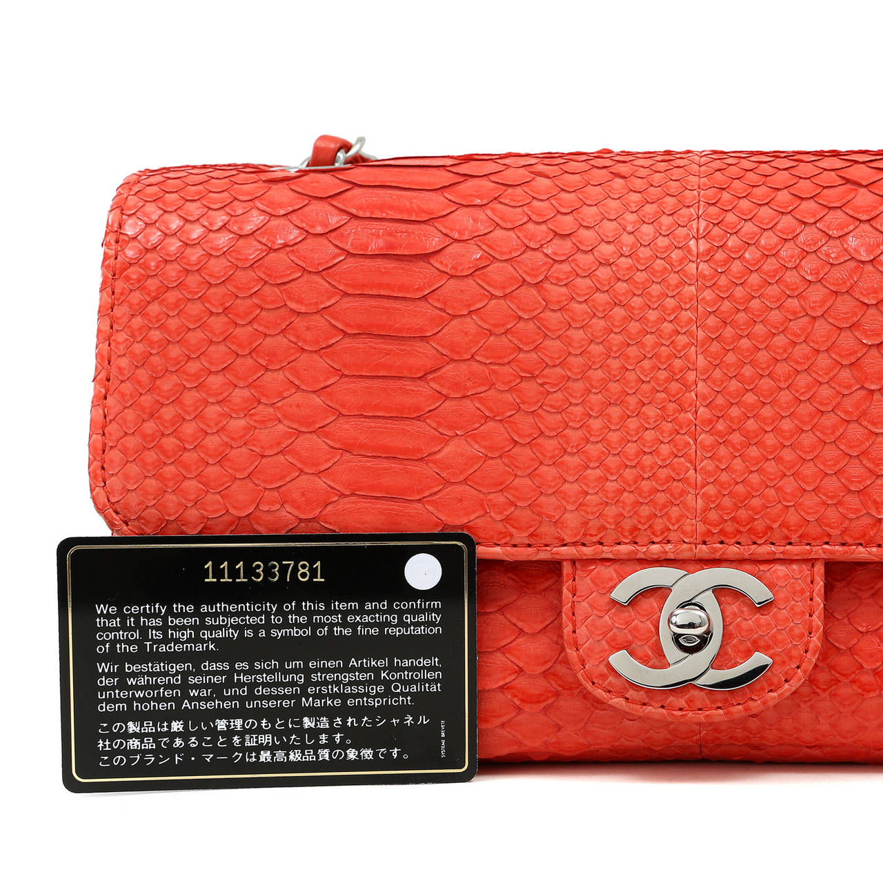 Chanel Python Classic Flap Bag CORAL with silver hardware 4