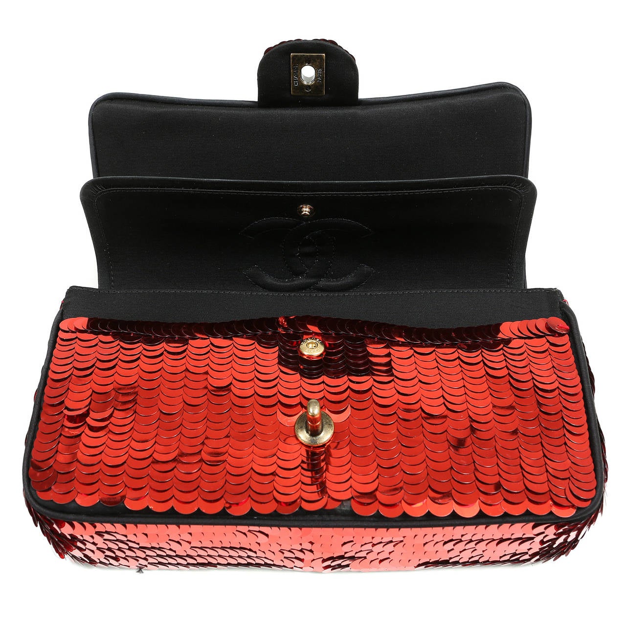Women's Chanel  Red Shanghai Sequin Double Flap Bag