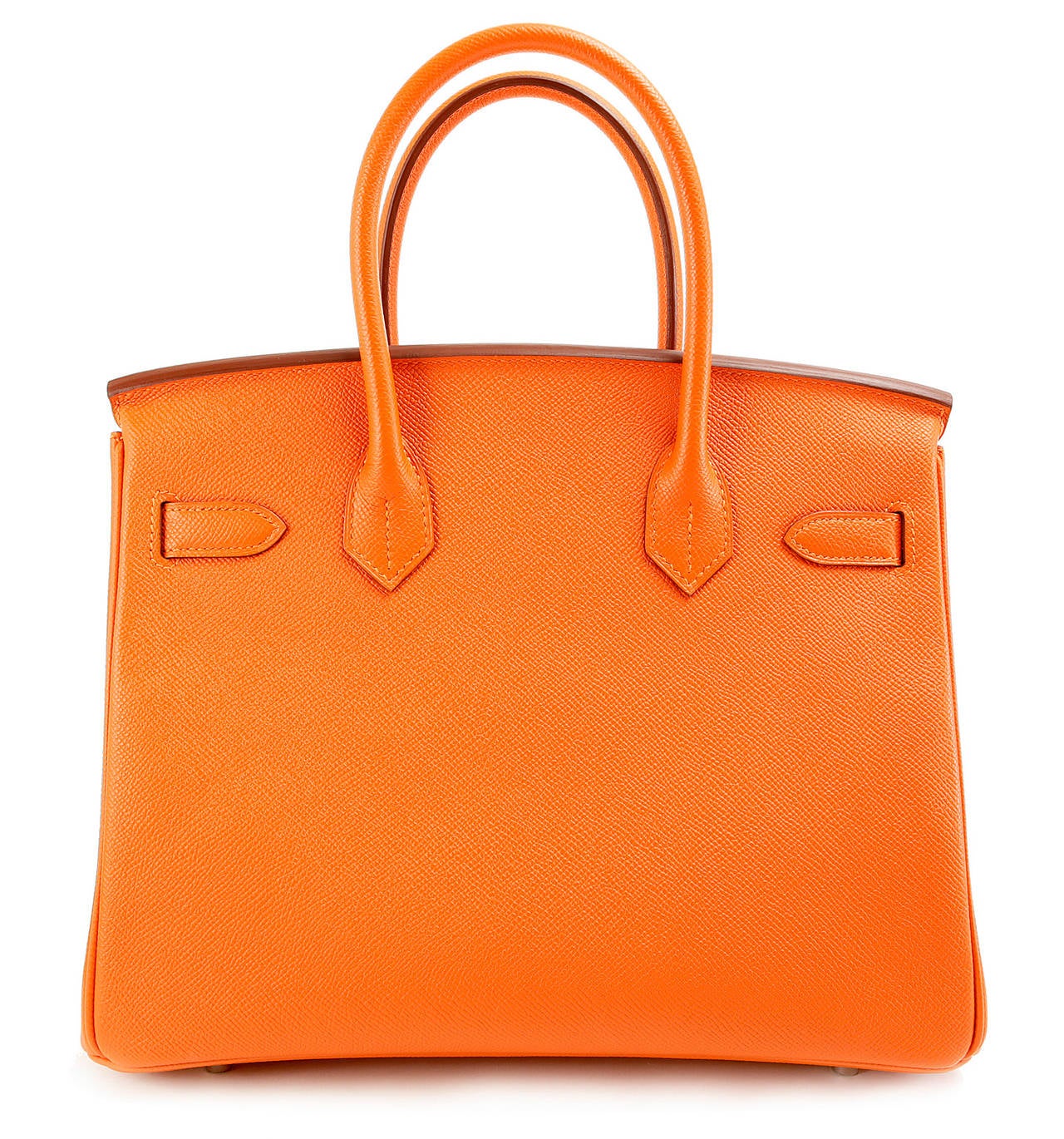 Hermès  Orange Epsom 30cm Birkin Bag- PRISTINE unworn condition with the protective plastic attached to the hardware. 
The combination of Orange leather with Palladium is a highly sought after pairing adding a perfect punch of color to any