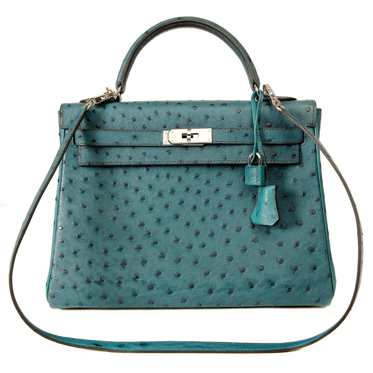 Hermes Blue Roi Ostrich Skin Kelly Bag- 32 cm Palladium Hardware 3