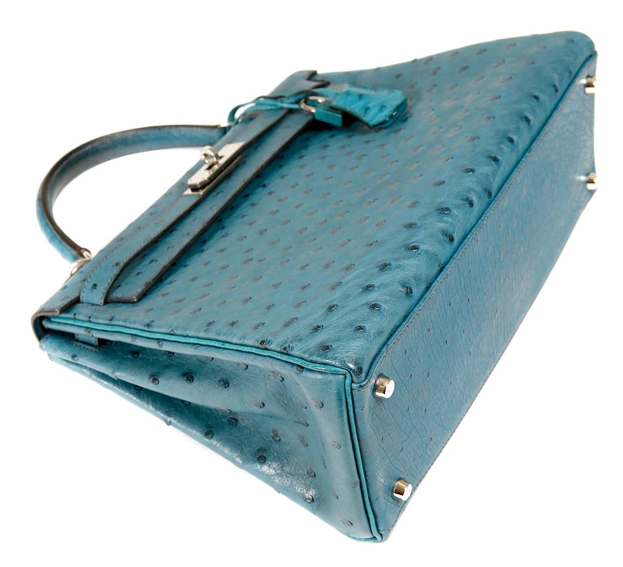 Hermes 32cm Blue Roi Ostrich Retourne Kelly Bag with Palladium, Lot #58191