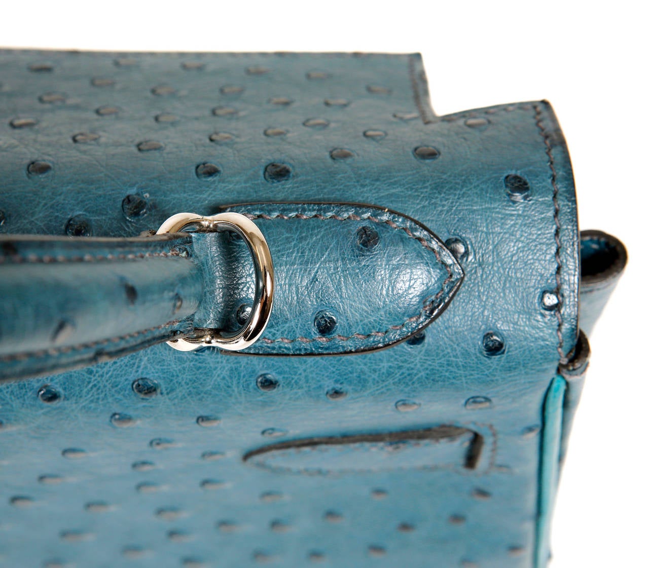 Women's Hermes Blue Roi Ostrich Skin Kelly Bag- 32 cm Palladium Hardware
