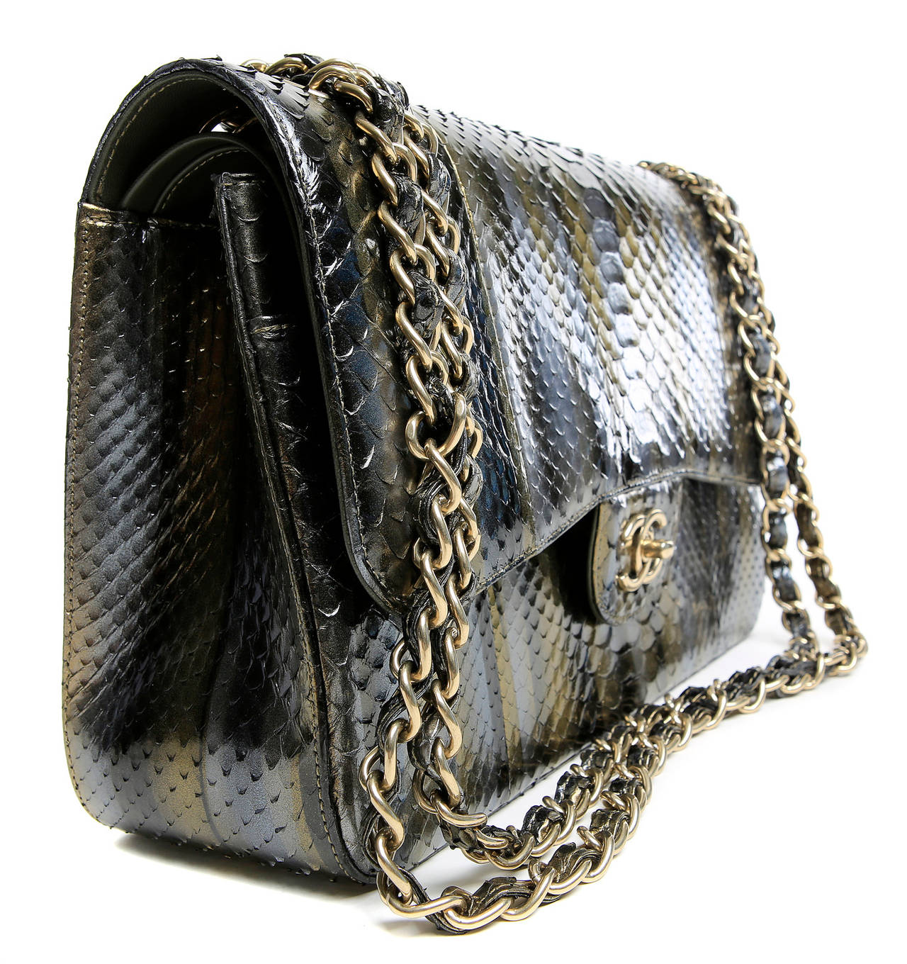 chanel jumbo classic metallic python flap at 1stdibs chanel jumbo classic metallic python flap at 1stdibs