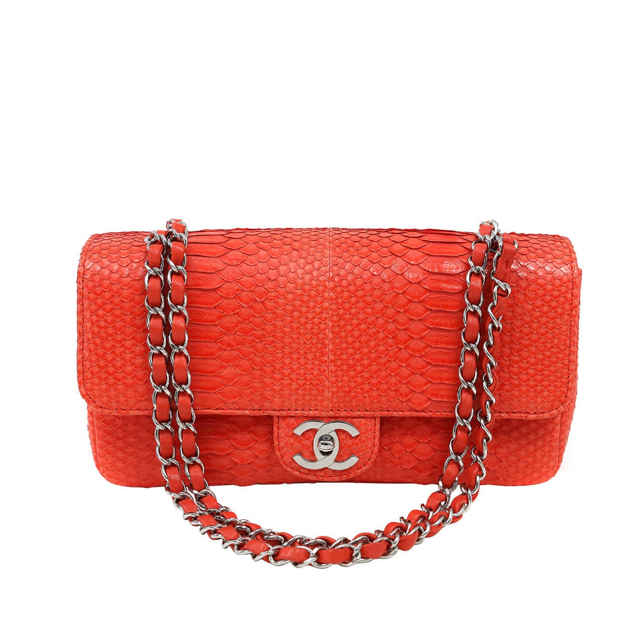 Chanel Python Classic Flap Bag CORAL with silver hardware