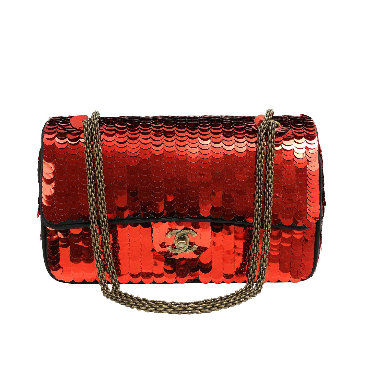 Chanel  Red Shanghai Sequin Double Flap Bag