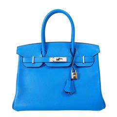 Hermes Blue Hydra Clemence Birkin- 30 cm with Palladium