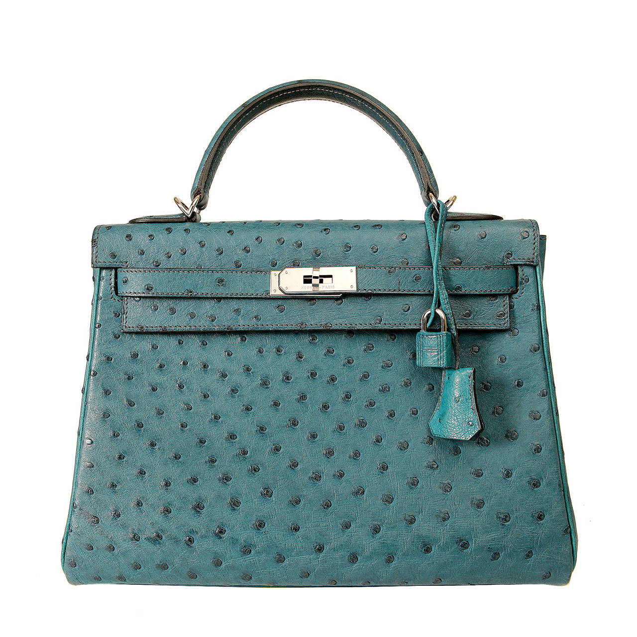 Hermes Blue Roi Ostrich Skin Kelly Bag- 32 cm Palladium Hardware