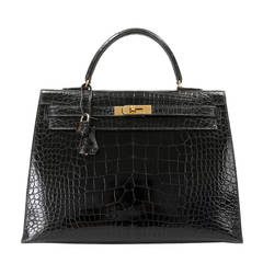 Hermes Black Alligator Kelly Bag- 35cm with Gold