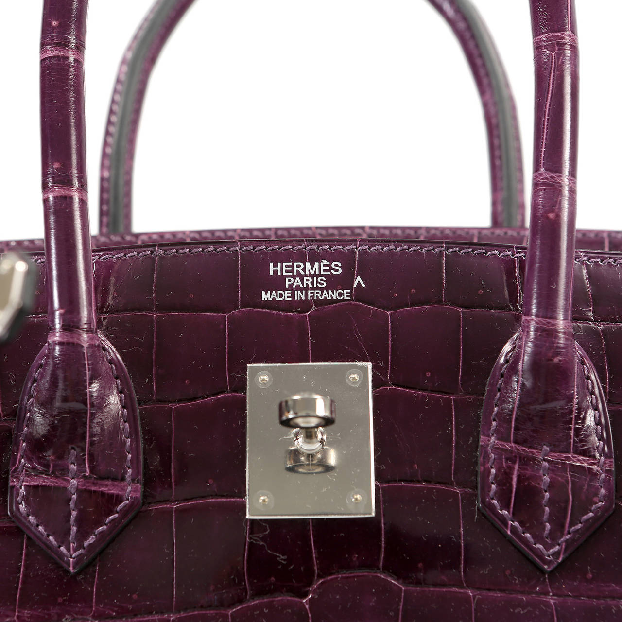 Hermes Cassis Purple Porosus Crocodile Birkin 35 cm In New Condition In Malibu, CA