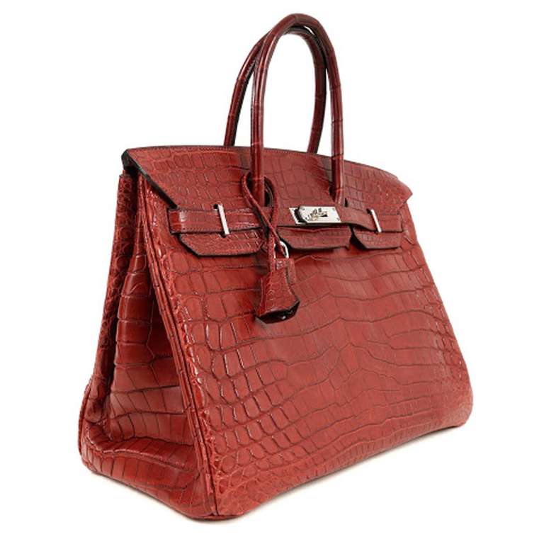 Hermès Birkin 35 CM In Brick Crocodile With Palladium Hardware