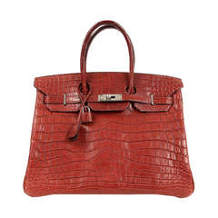 Hermès Birkin 35 CM In Brick Crocodile With Palladium Hardware