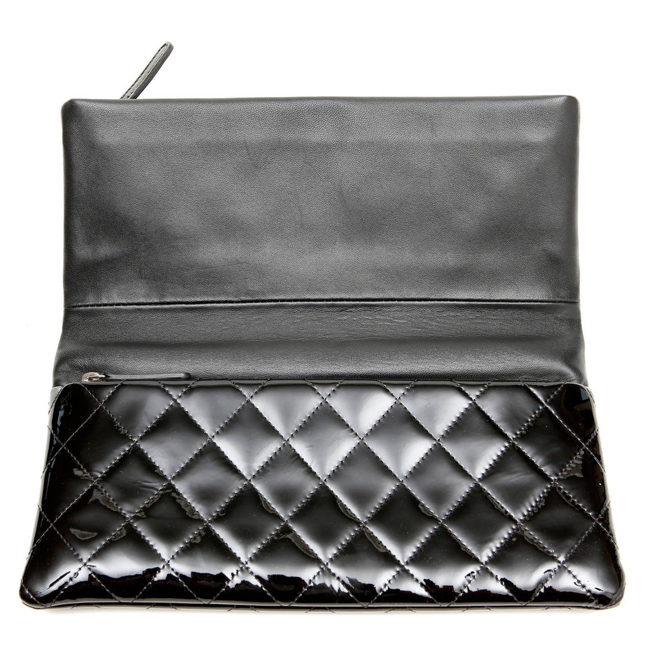 Chanel Black Quilted Patent Leather Clutch 2