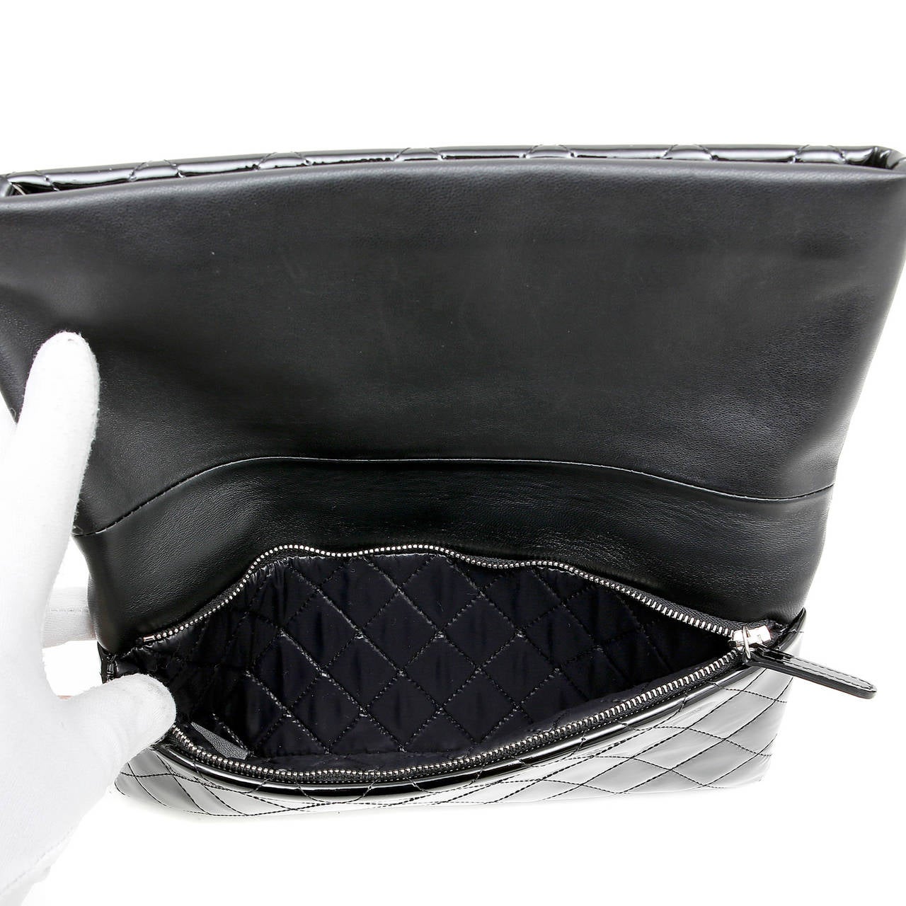 Chanel Black Quilted Patent Leather Clutch 3