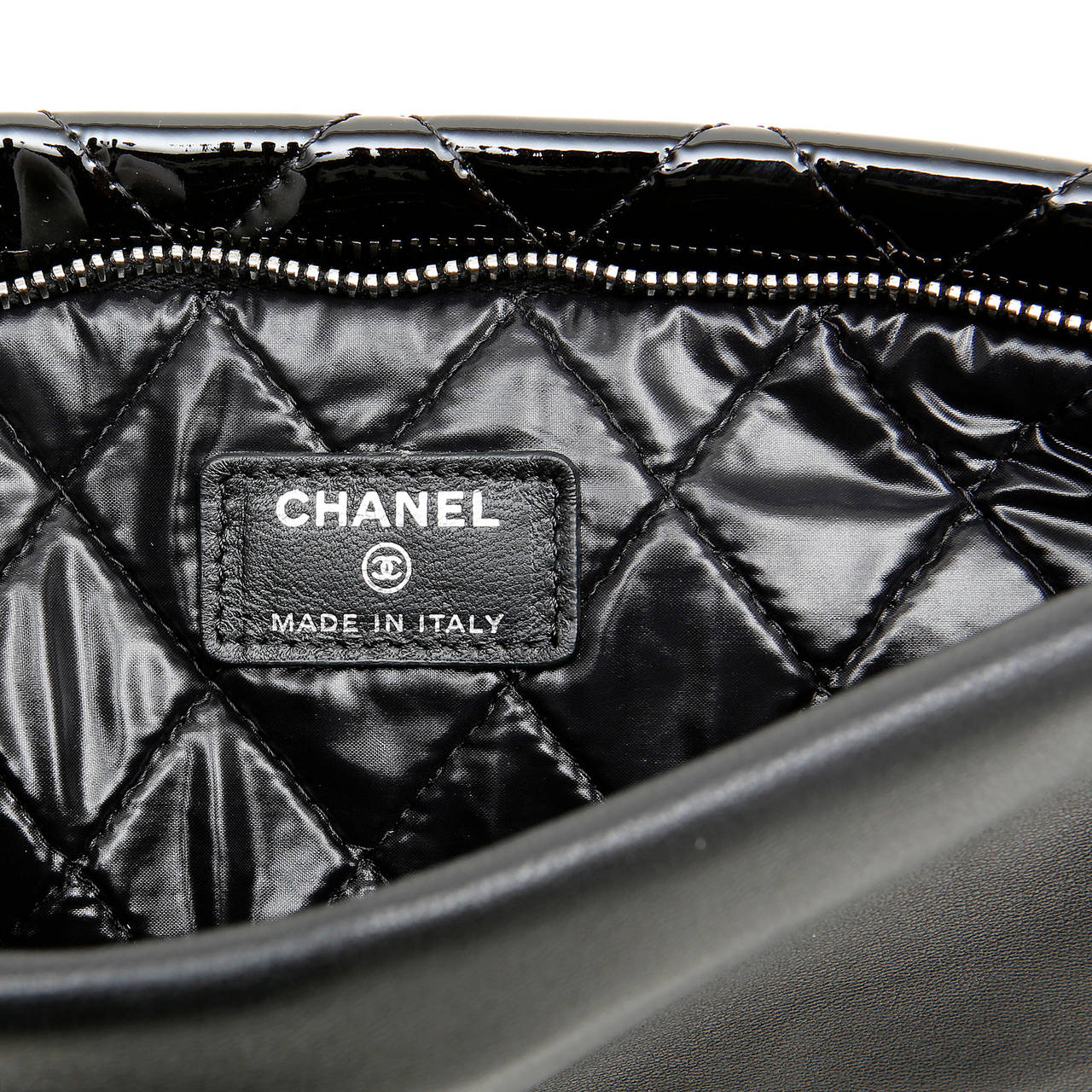 Chanel Black Quilted Patent Leather Clutch 4