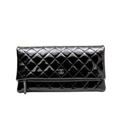 Chanel Black Quilted Patent Leather Clutch
