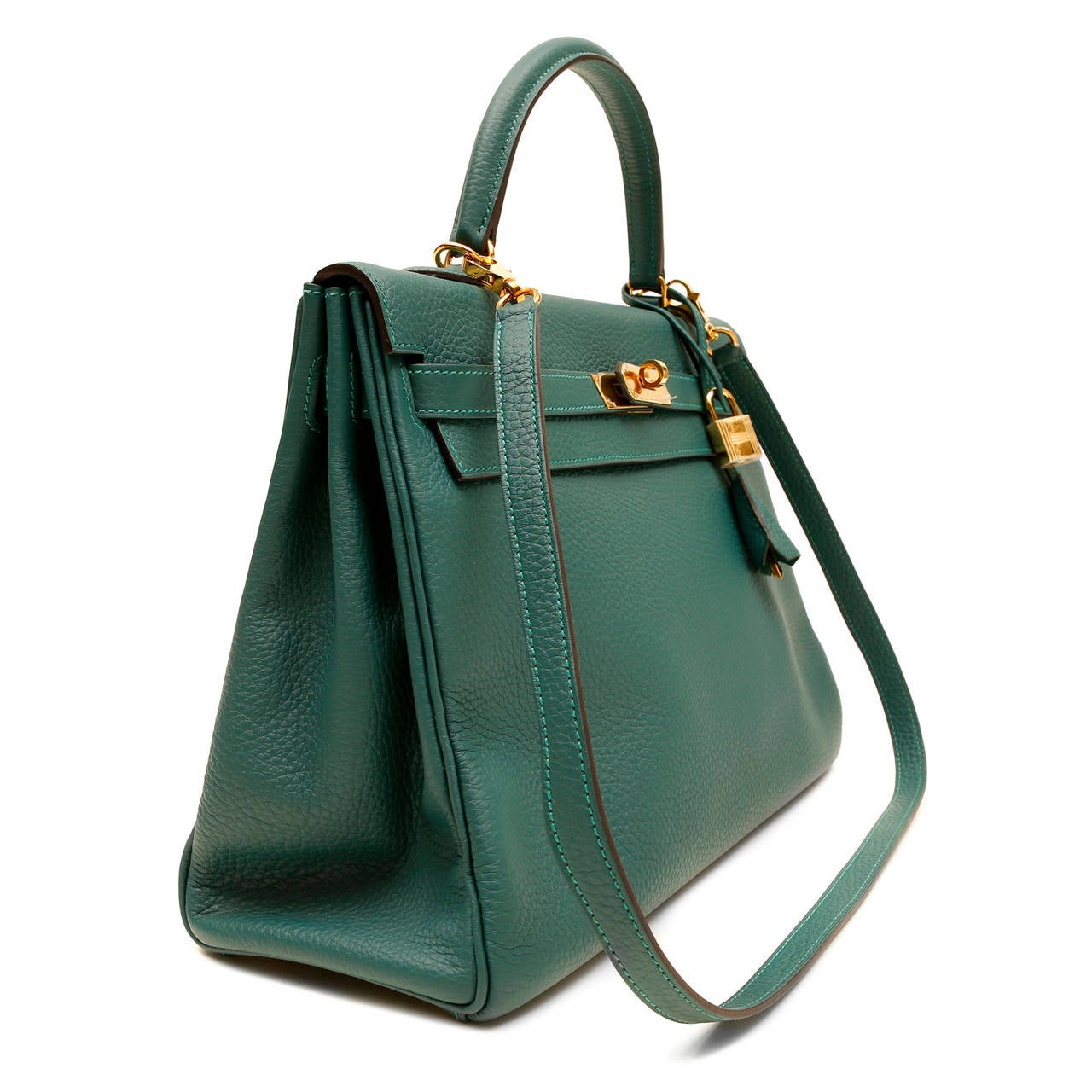 Hermes Malachite Green Togo 35 cm Kelly Bag In New Condition In Malibu, CA