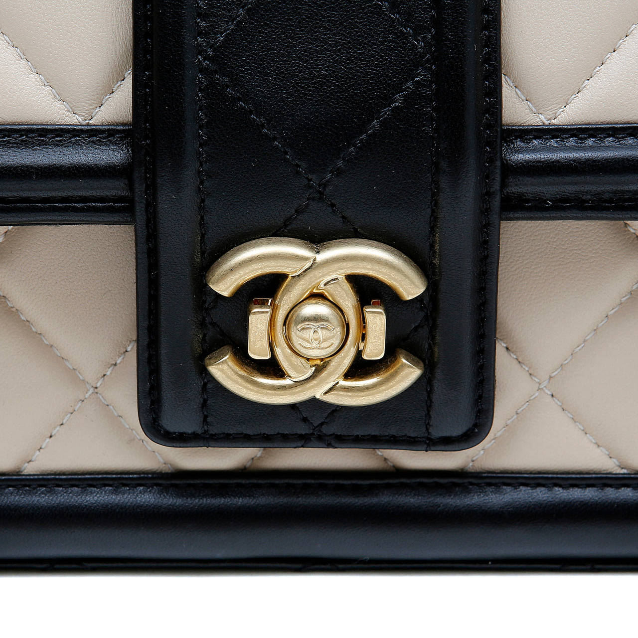 Chanel Beige Leather Black Trim Flap Bag 1