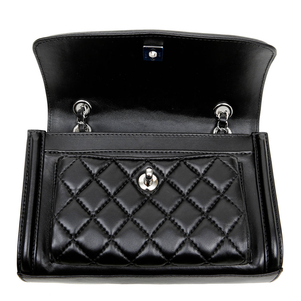 Chanel Black Leather Medium Flap Bag with Silver Hardware 2