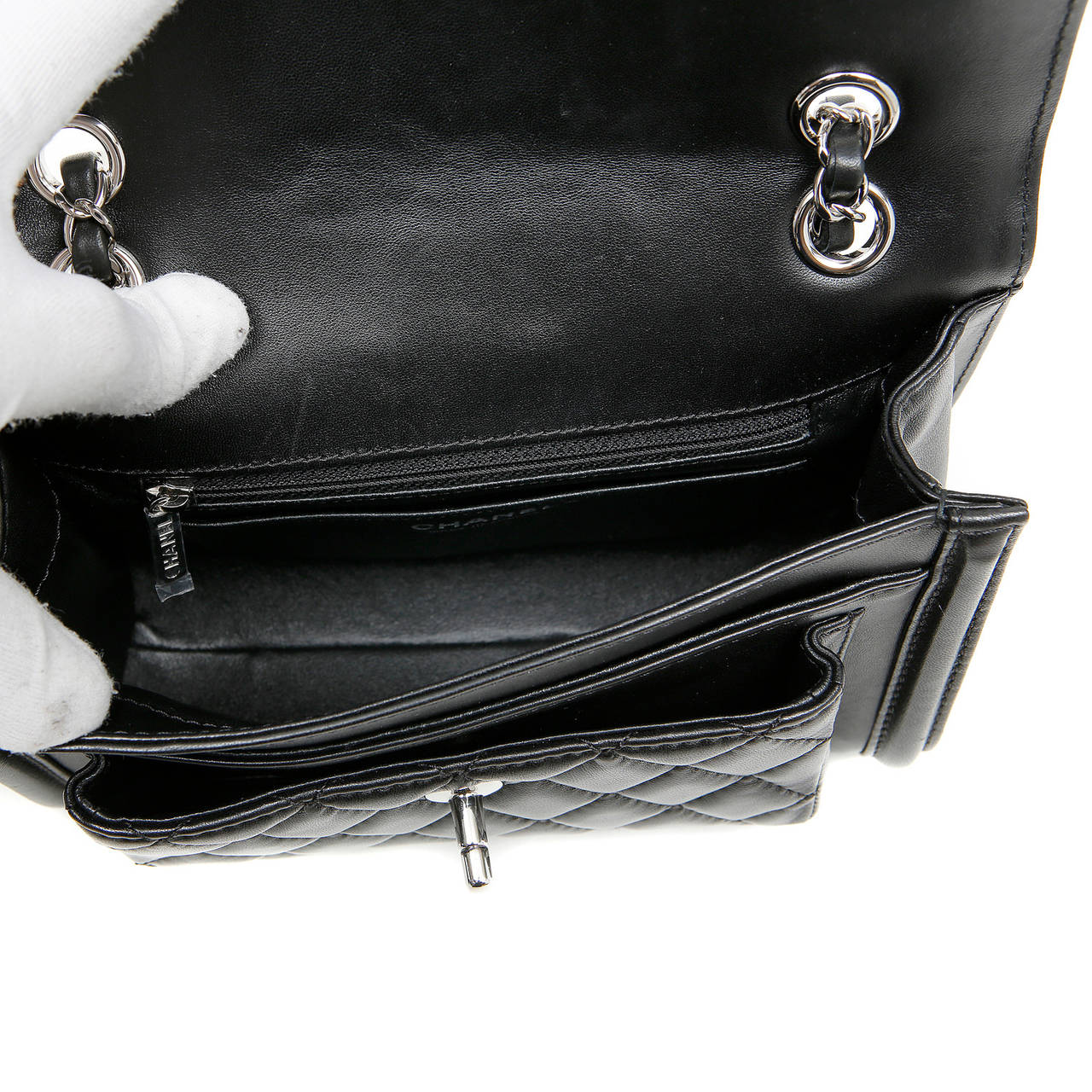 Chanel Black Leather Medium Flap Bag with Silver Hardware 3