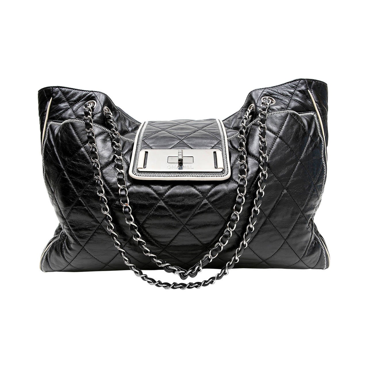 Chanel Black Leather East West Large Tote Bag