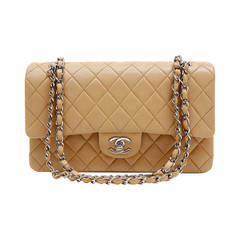 Chanel Beige Lambskin Classic Double Flap Bag-medium size