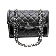 Chanel Black Leather Medium Flap Bag with Silver Hardware