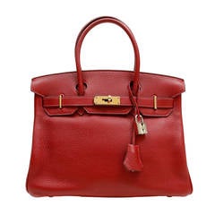 Hermes 30 cm Rouge Clemence Birkin Bag