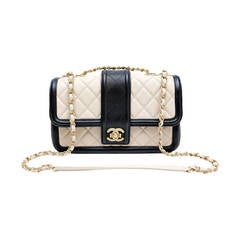 Chanel Beige Leather Black Trim Flap Bag