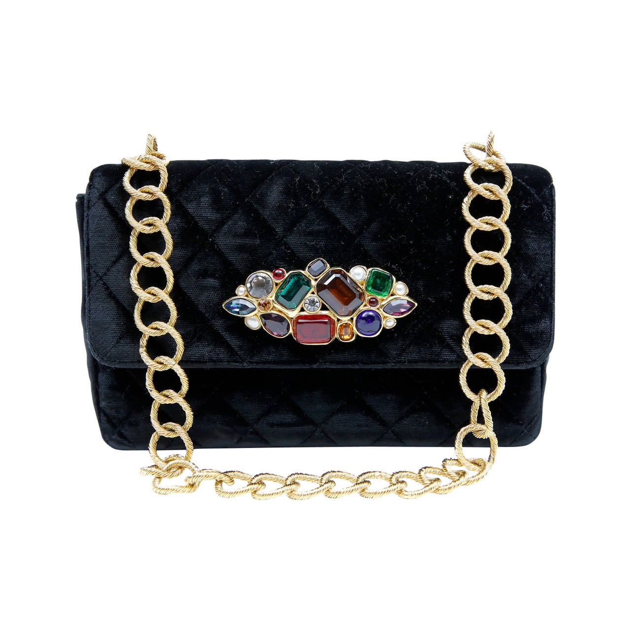 Chanel Black Velvet Gripoix Vintage Bag