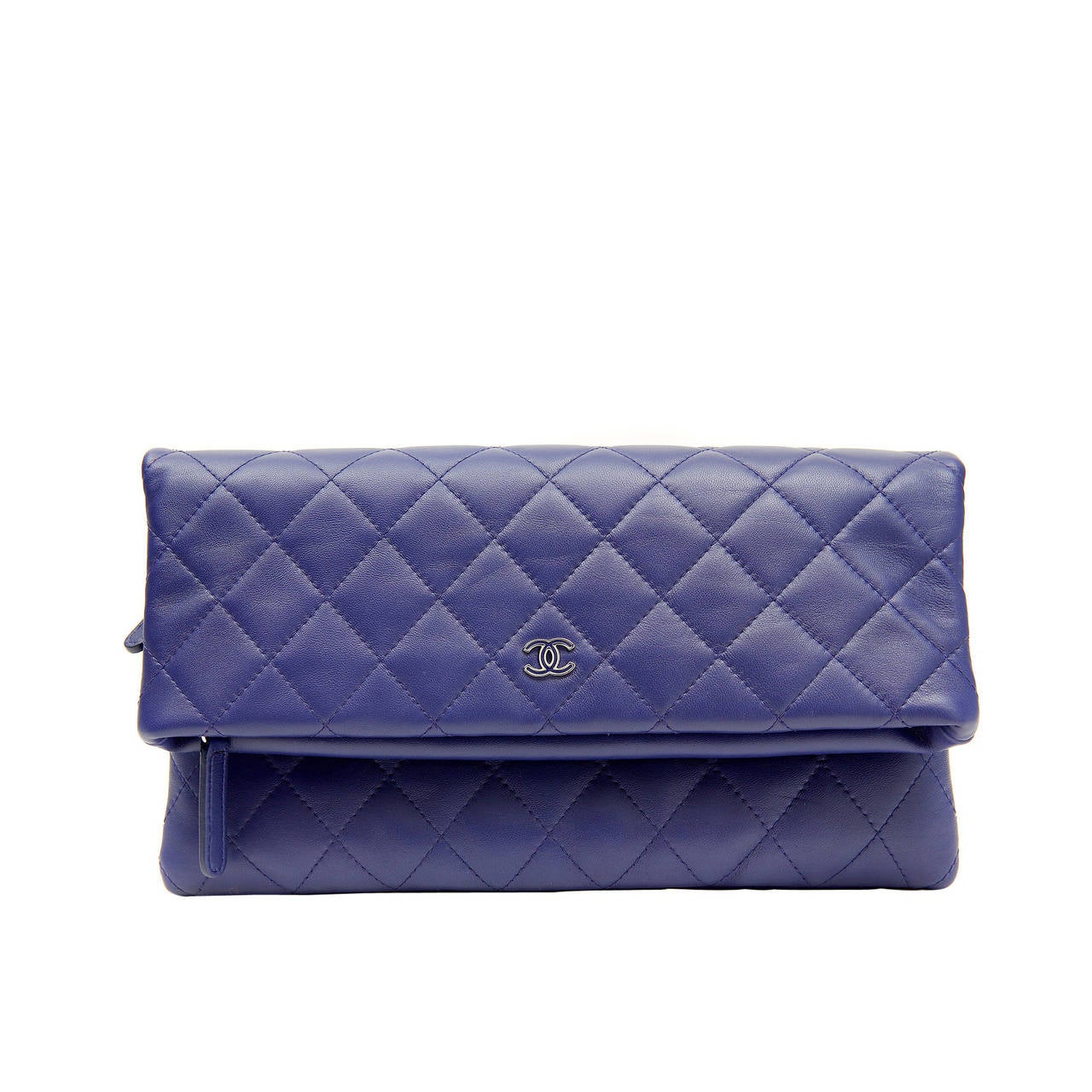 Chanel Purple Quilted Leather Clutch For Sale