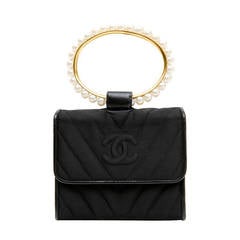 Chanel  Black Pearl Handle Vintage Evening Bag