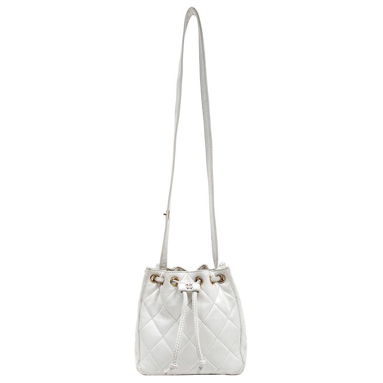 Chanel White Lambskin Small Bucket Bag