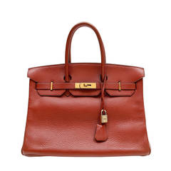 Hermes Brique Red Clemence Birkin Bag- 35 cm, GHW