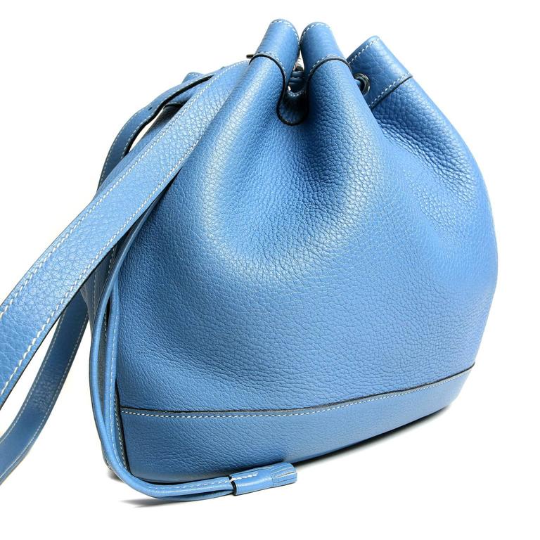 Hermes Blue Jean Clemence Leather Market Bucket Bag For Sale at 1stdibs