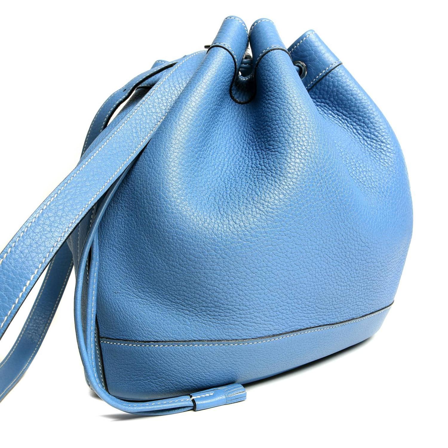 Hermes Blue Jean Clemence Leather Market Bucket Bag For Sale at ...