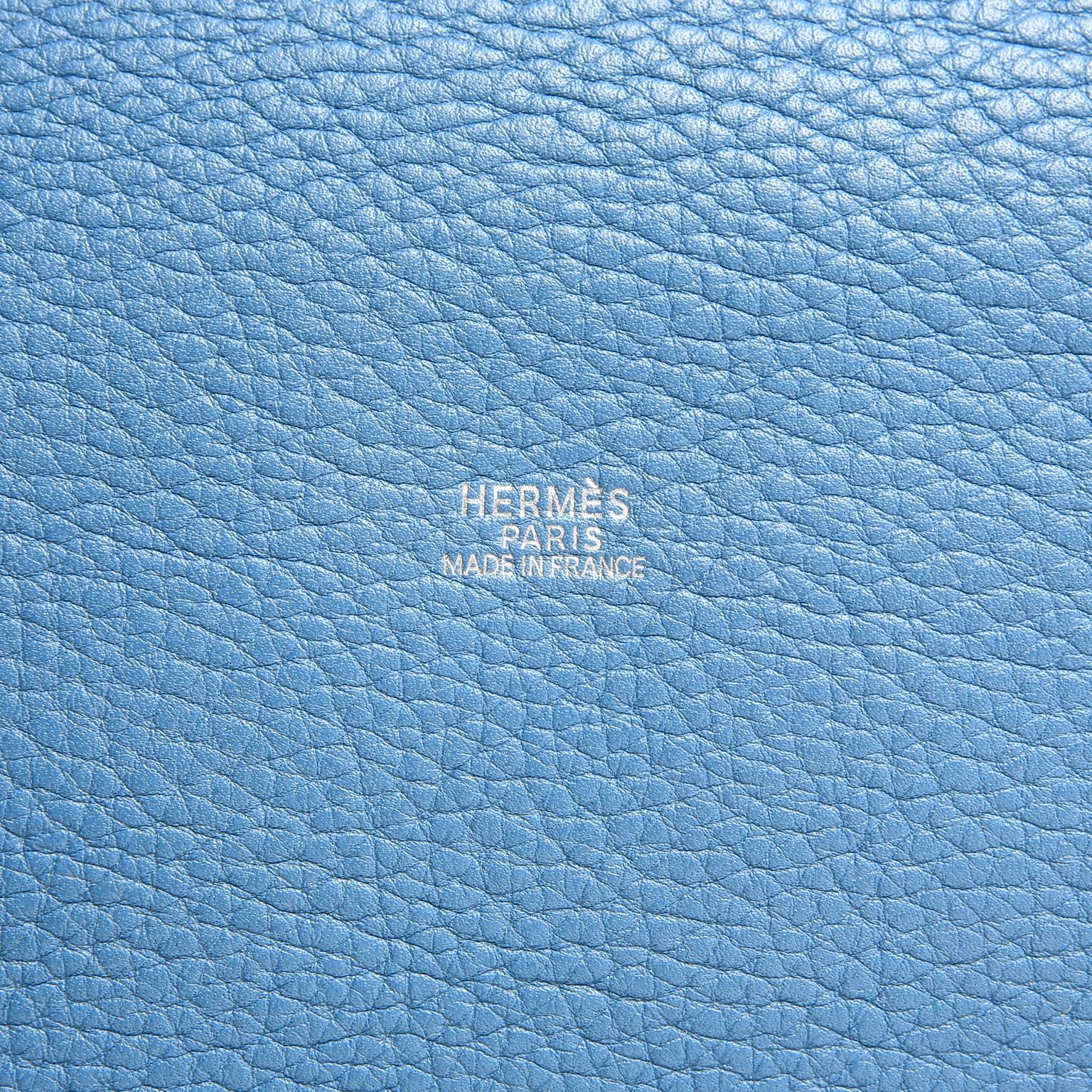 Hermes Blue Jean Clemence Leather Market Bucket Bag For Sale 1