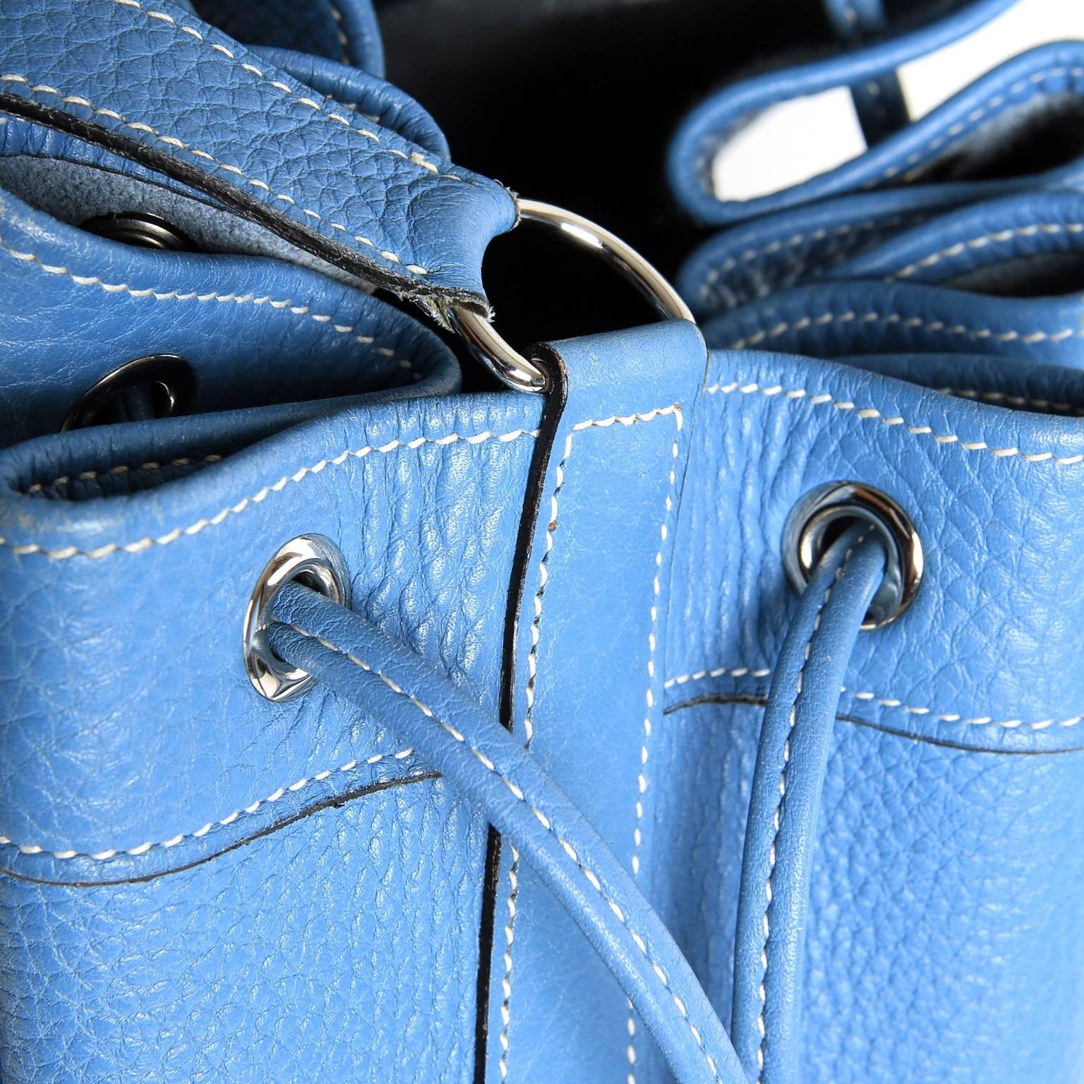 Hermes Blue Jean Clemence Leather Market Bucket Bag For Sale 5