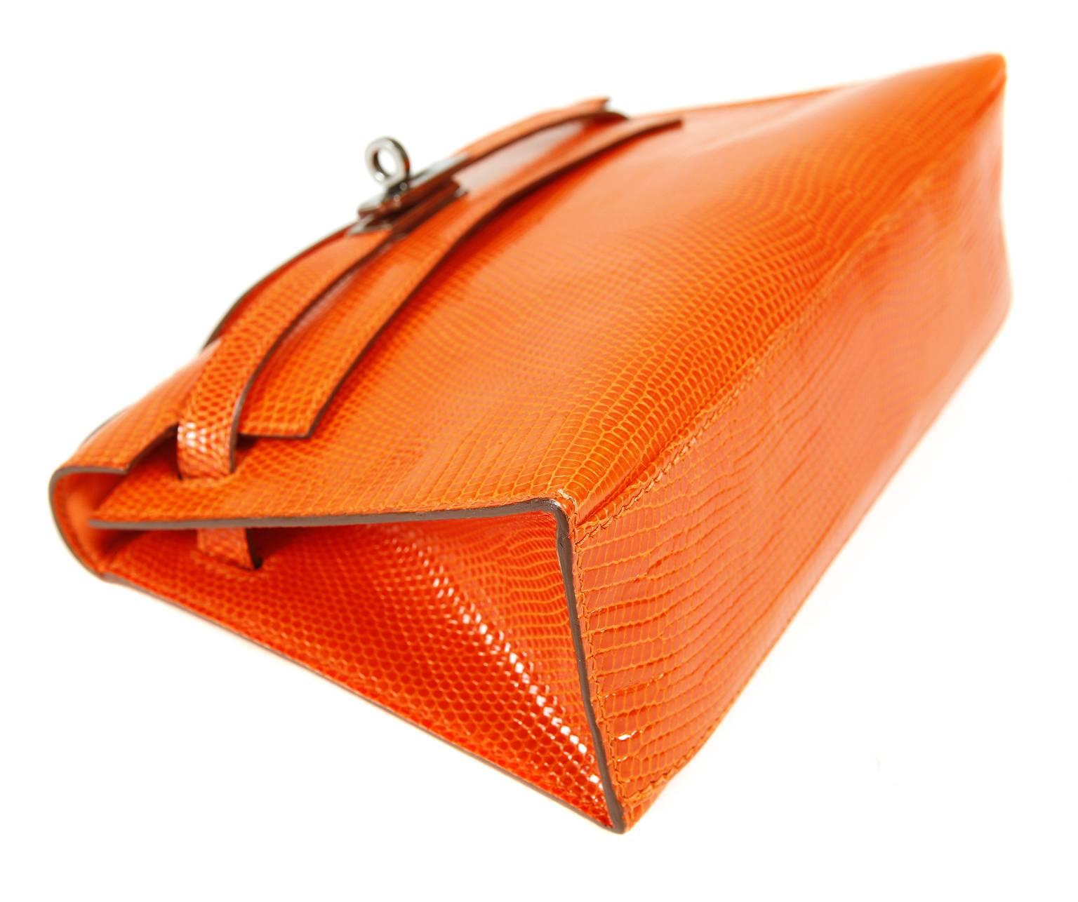 Hermès Orange Lizard Kelly Pochette 1