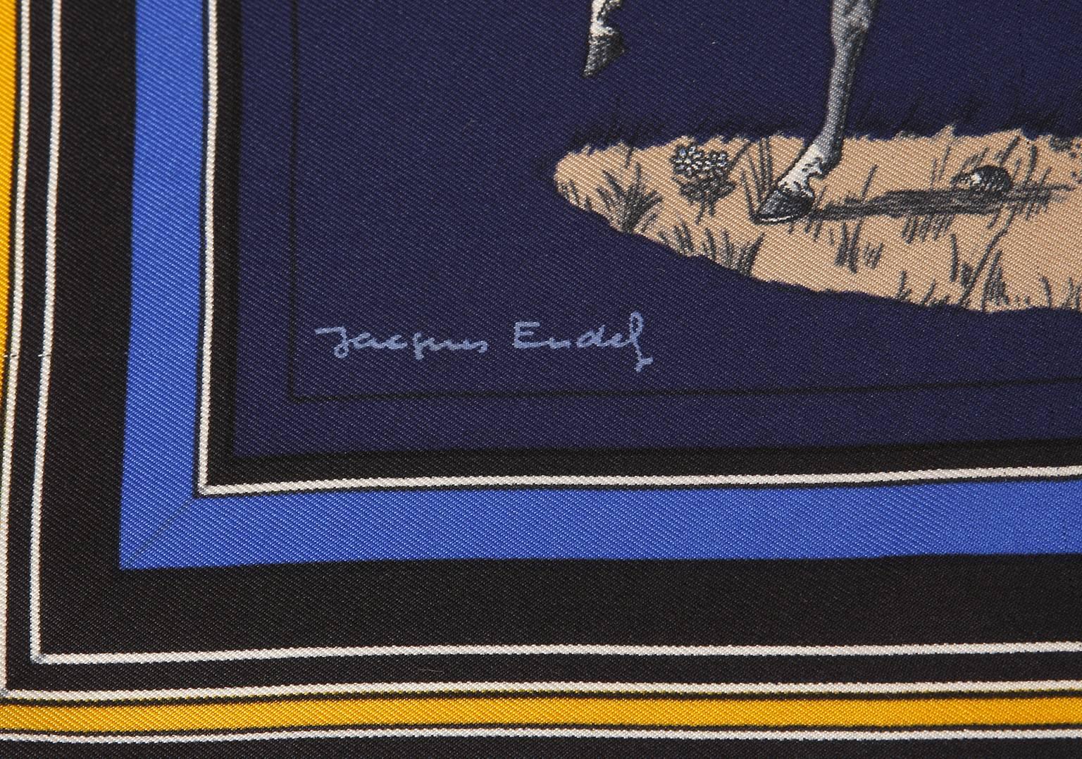 Hermès Navy Silk Couvertures et Tenues de Jour 90 cm Scarf 1