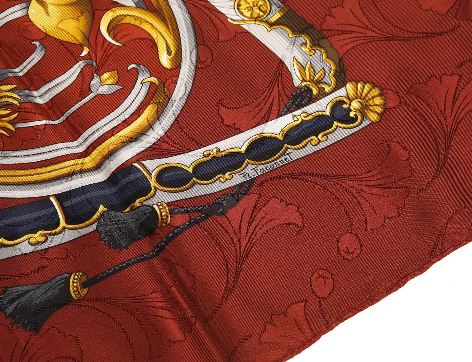 Hermès Daimyo Princes du Soleil Levant 90 cm Silk Scarf- Burgundy 1